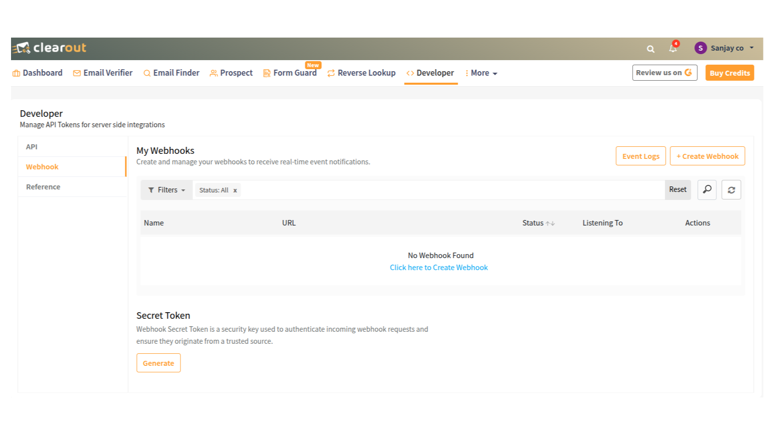 Clearout Webhook Dashborad